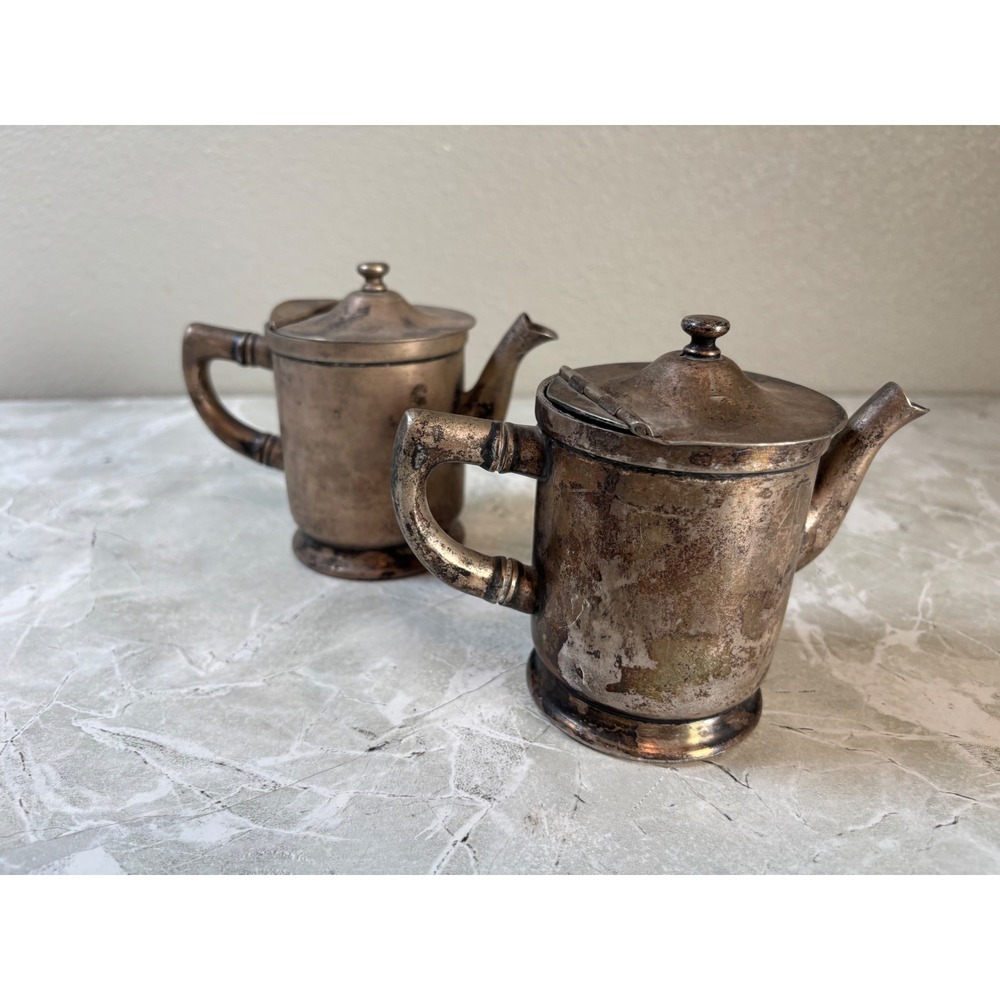 Vintage Silver Plated DEBS HOSP SUPPLIES Mini Teapot Creamer Set Chicago‎ IL
